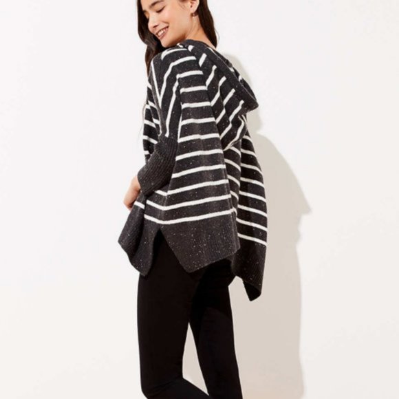NWOT LOFT Stripe Hooded Poncho Sweater - Picture 5 of 11